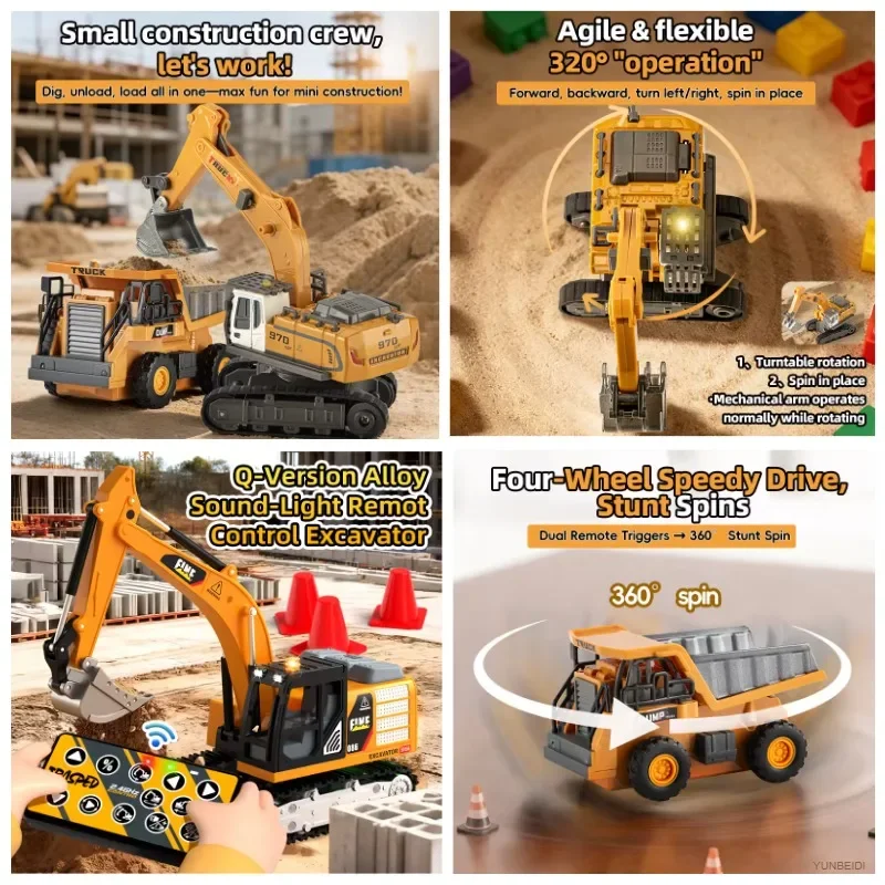 Mini Voiture RC 1:64 2.4G - Chariot Élévateur, Excavatrice, Camion de Chantier