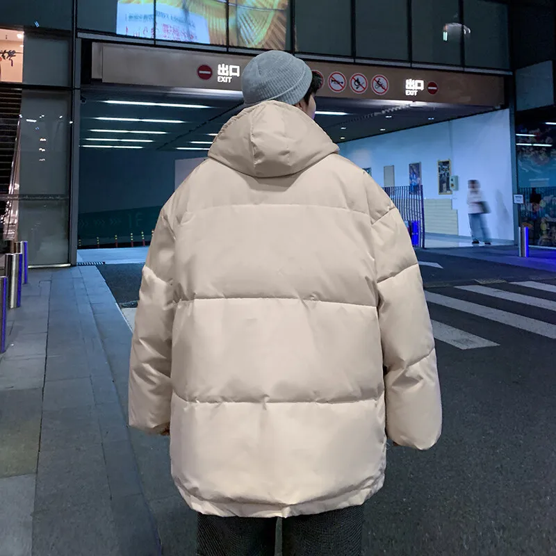 Hip Hop Men Parkas Winter Warm Jacket Thick Windbreaker Windproof Zipper Puffer Jacket Hooded Jacket Korean Long Sleeve New