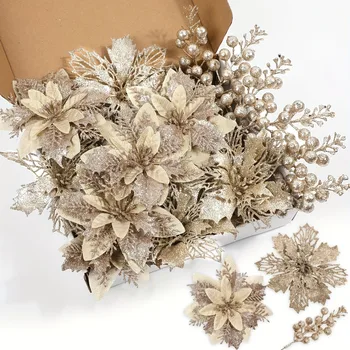 21Pcs Artificial Flowers Berry Bouquet Christmas Decoration Vase for Home Room Decor Fake Flowers Garland Ornament Accessories