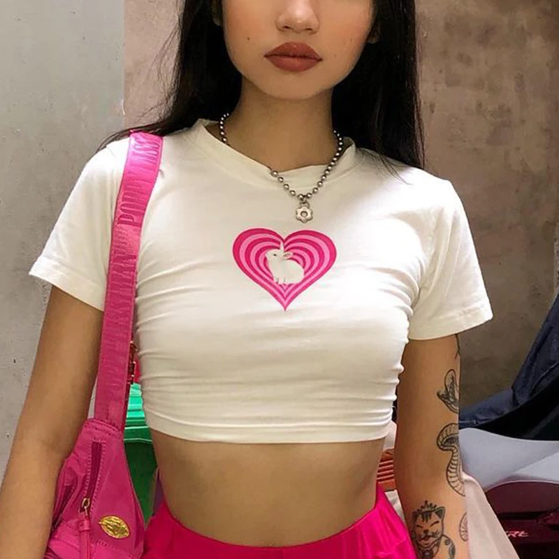 Fashion Y2K Women's Short sleeved Clothing Love Print Summer Sexy T-shift
