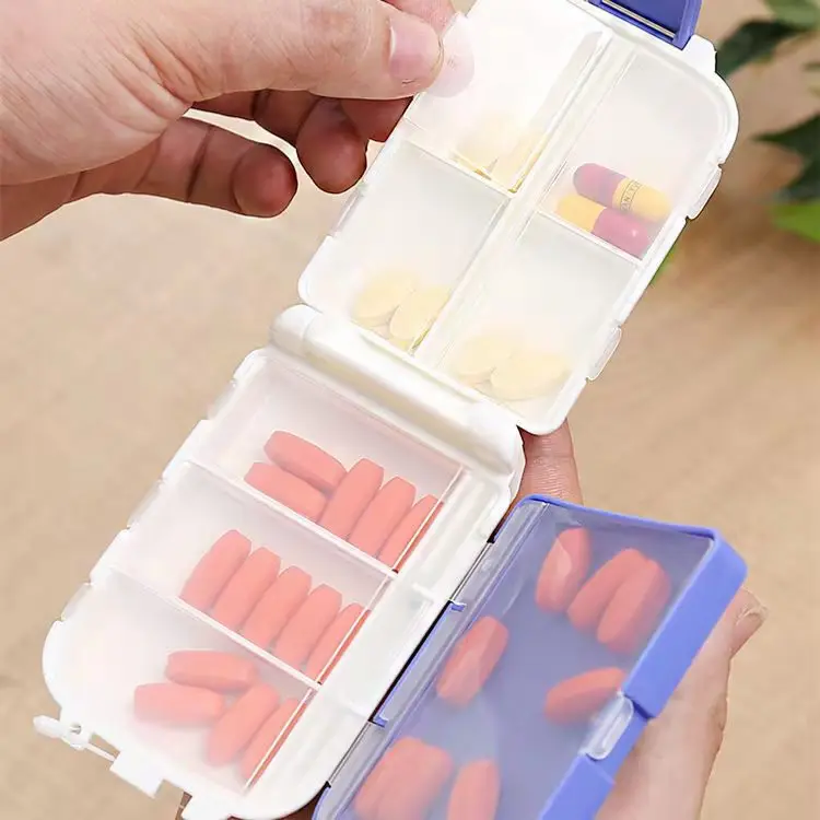 Portable 1 Week 8-Grid Large-Capacity Drug Storage Box Sub-Packed Compartment Capsule Sealed Moisture-Proof Tablet Travel Smal