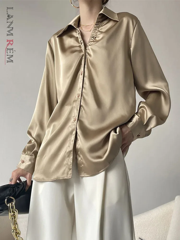 

Женская шифоновая блузка LANMREM, элегантная однобортная офисная Свободная рубашка с отложным воротником, весна 2024