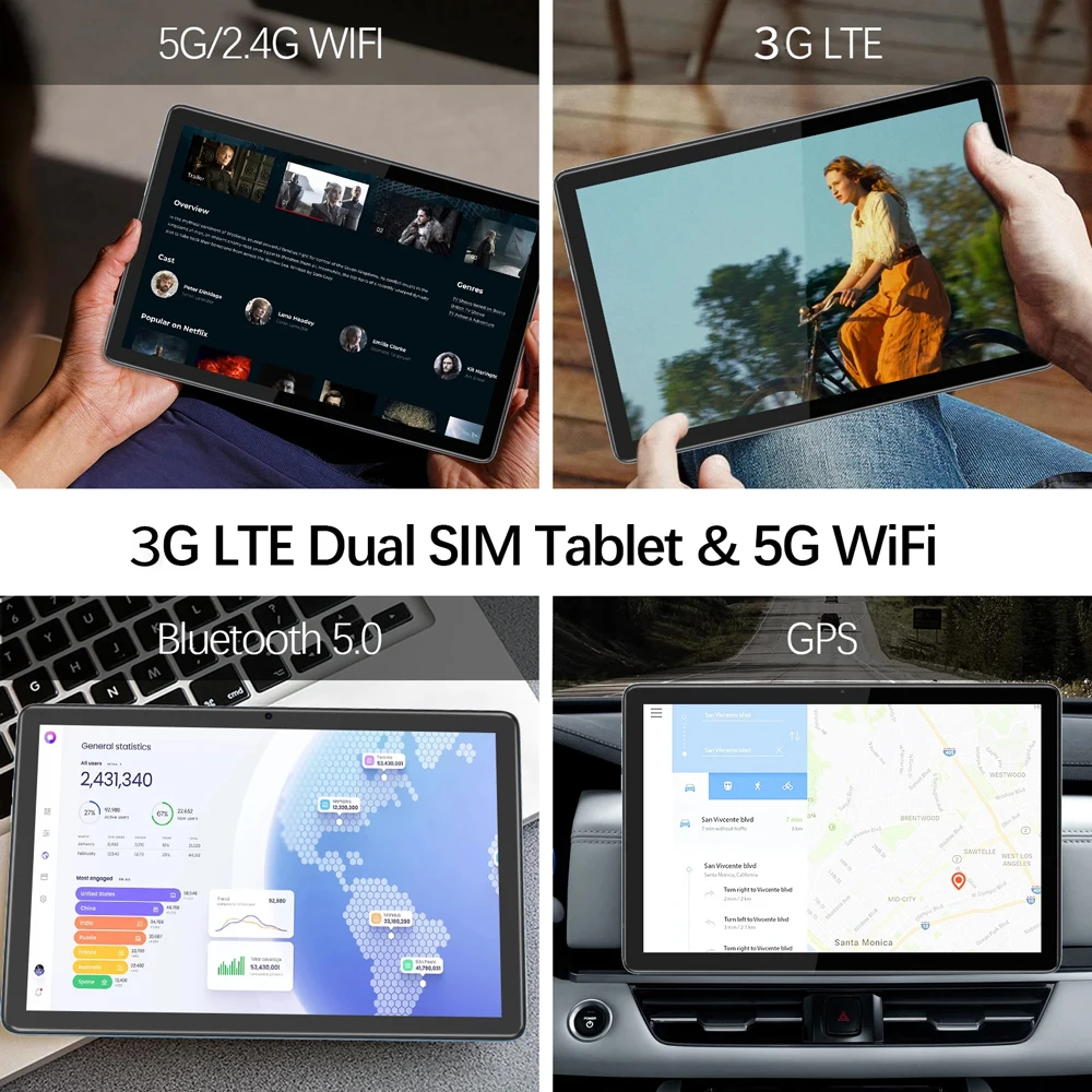 New 5G WIFI 10.1-inch Android Tablet with 4GB RAM  64GB ROM Support for Gaming, Office, and Watching Dramas, Android 11 5