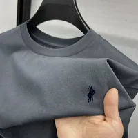 T-shirt à manches courtes pour homme en coton pur tendance 2026, marque haut de gamme, imprimé poney, décontracté, col rond 2