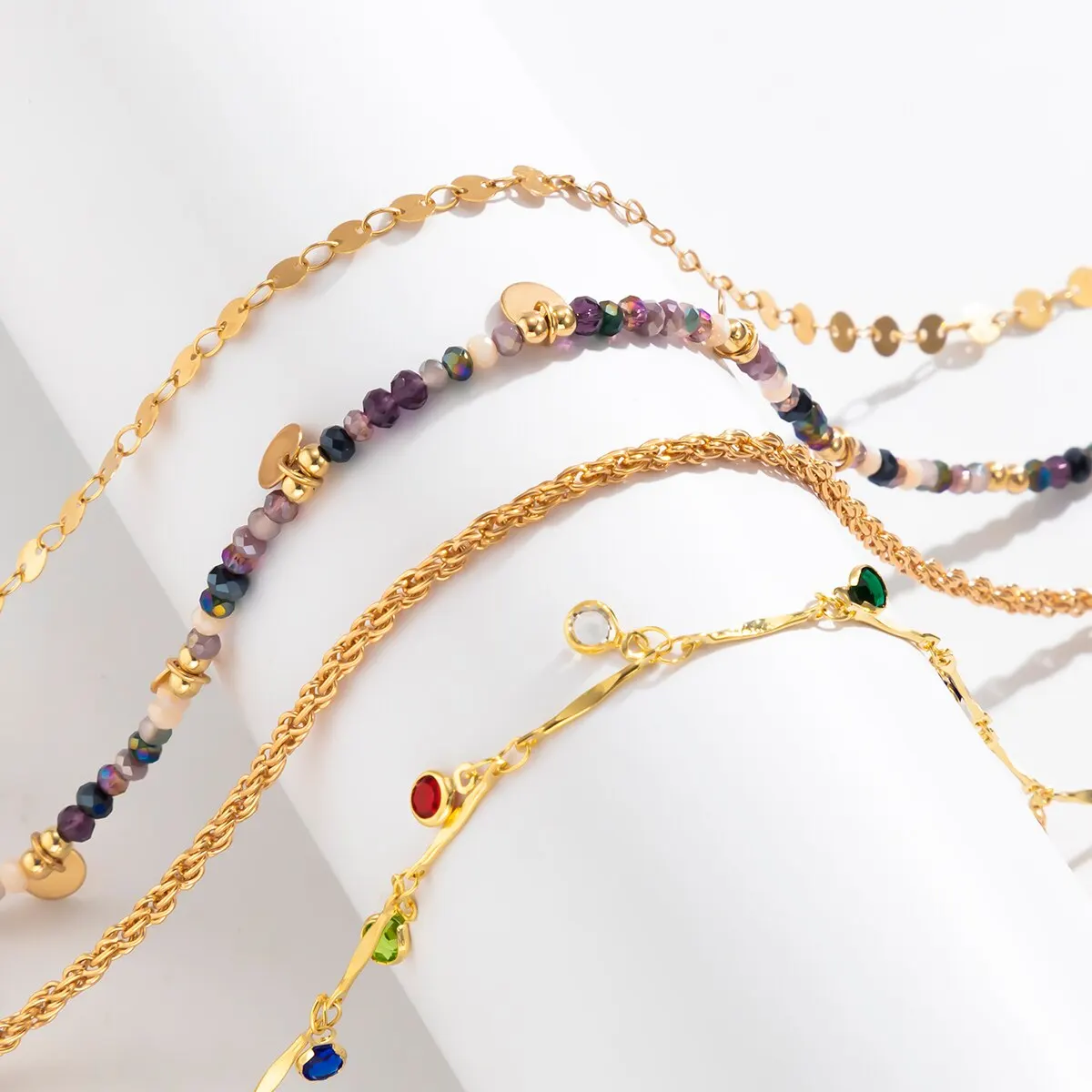 S9117af7cf442498f81b035aa5bdf48c7z 4Pcs/Set Boho Colorful Crystal Sequin Tassel Pendant Choker Necklace for Women Trendy Summer Vintage OT Buckle Chain Y2K Jewelry Mallzona