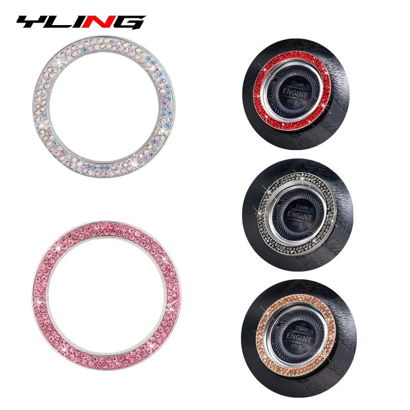 Car Start Button Cover Ignition Key Decoration Ring Car Ignition Switch Cover Car Switch Button Cover Decoration Ring Diamond Rhinestone Car Decor One Click Start Button Engine Start Stop Switch Button Cover