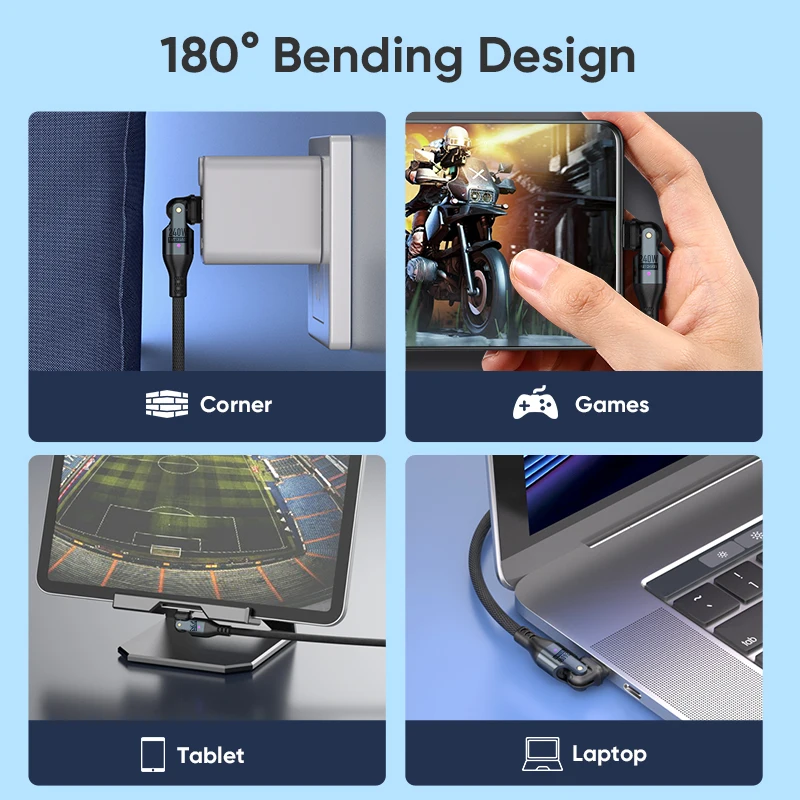 Ultra High-Speed 240W 5A USB-C to USB-C Charging Cable with 180-Degree Flex Charger