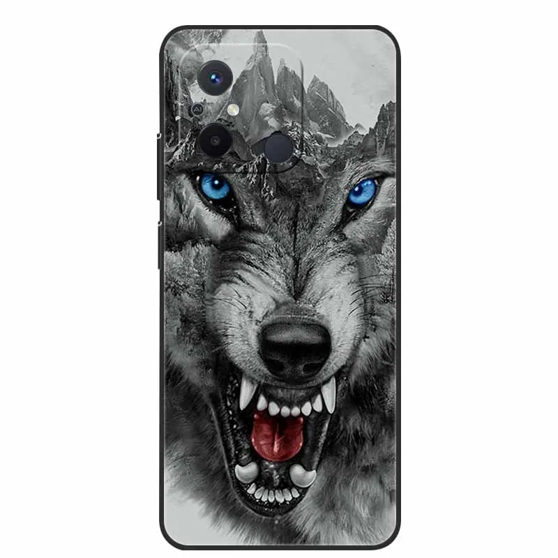 Black TPU Soft Cover with Wolf and Lion Design - Premium Silicon Bumper Case