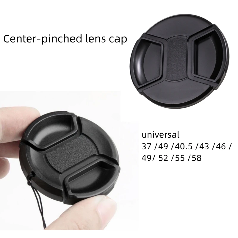 

Camera Lens Cap Holder 37/39/40.5/43/46/49/52/55/58mm Center Pinch Snap-on Cap Cover Lens Cap Protective Lens for Camera