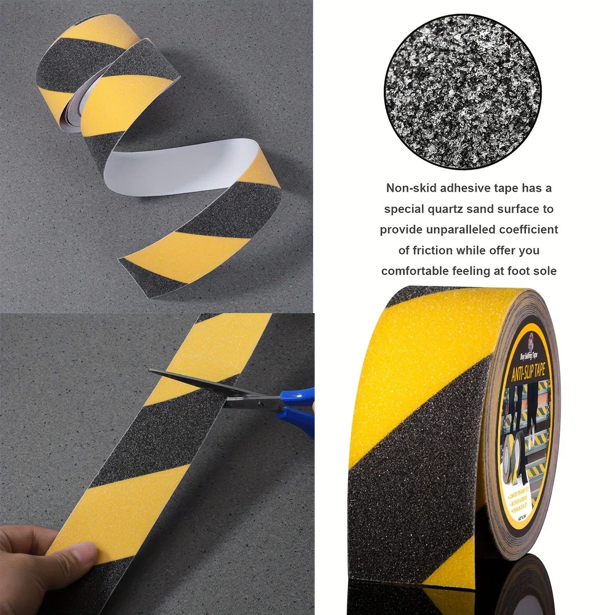 Satawell Anti Slip Tape (4 Inch X 30 Feet) Non Slip Safety Grip Tape,Strong Traction Friction Abrasive Adhesive For Stairs Steps Outdoor Waterproof Non Skid Treads - Caution Yellow/Black - View #6
