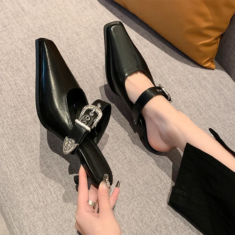 

Женские туфли с квадратным носком, весенние туфли-лодочки с закрытым носком, мюли, 2023, стильная элегантная женская обувь с открытой спиной