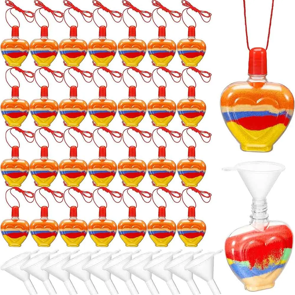 

30 Pcs Heart Sand Art Bottle Necklaces Sand Art Craft Kit for Kids Craft Party Supplies Party Favors DIY Art Activity Group