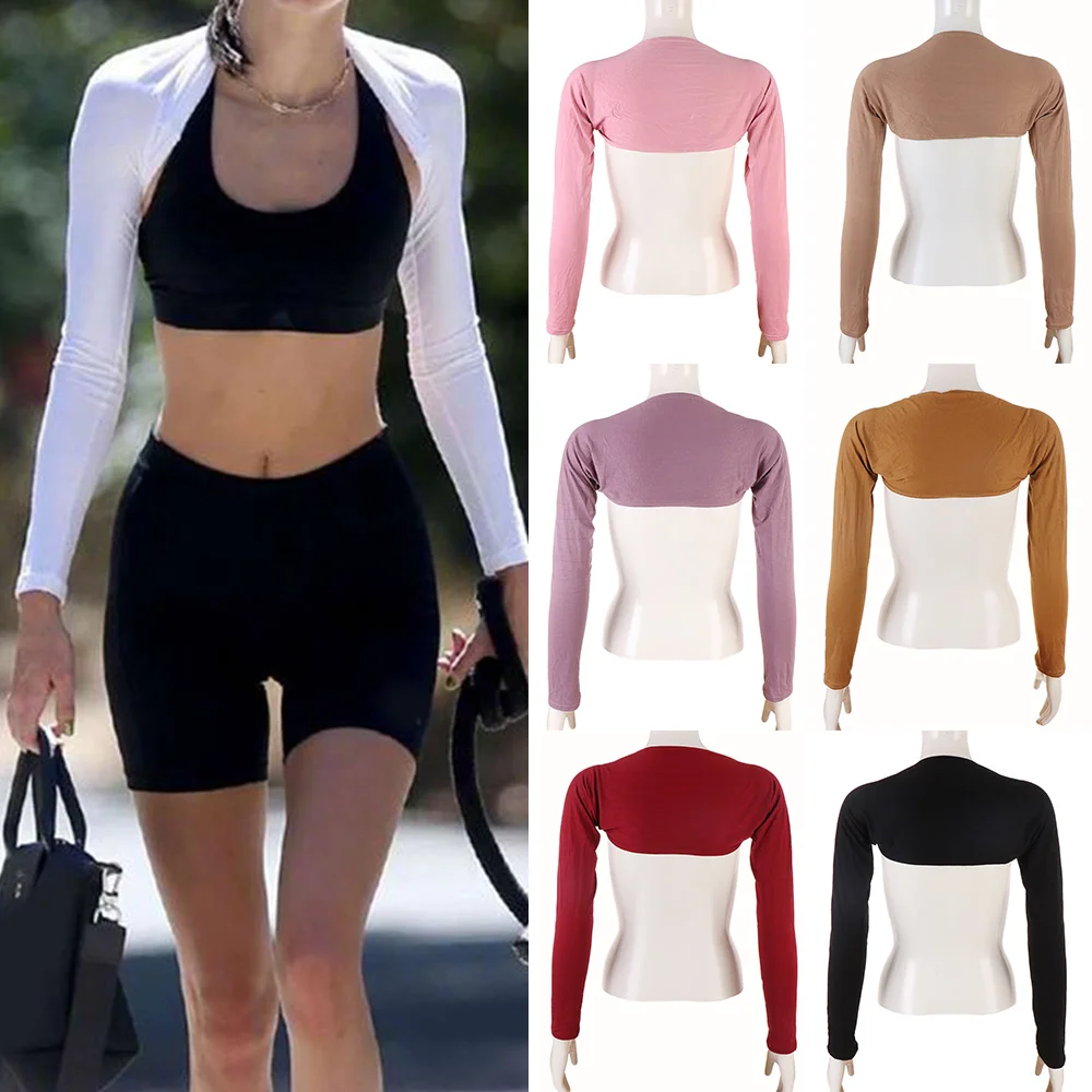 

Elegant Muslim Arm Sleeves Soft Cropped Cape Plain Shrug Arm Cover Raglan Sleeves Ladies Top Cardigan Long Sleeve Holiday