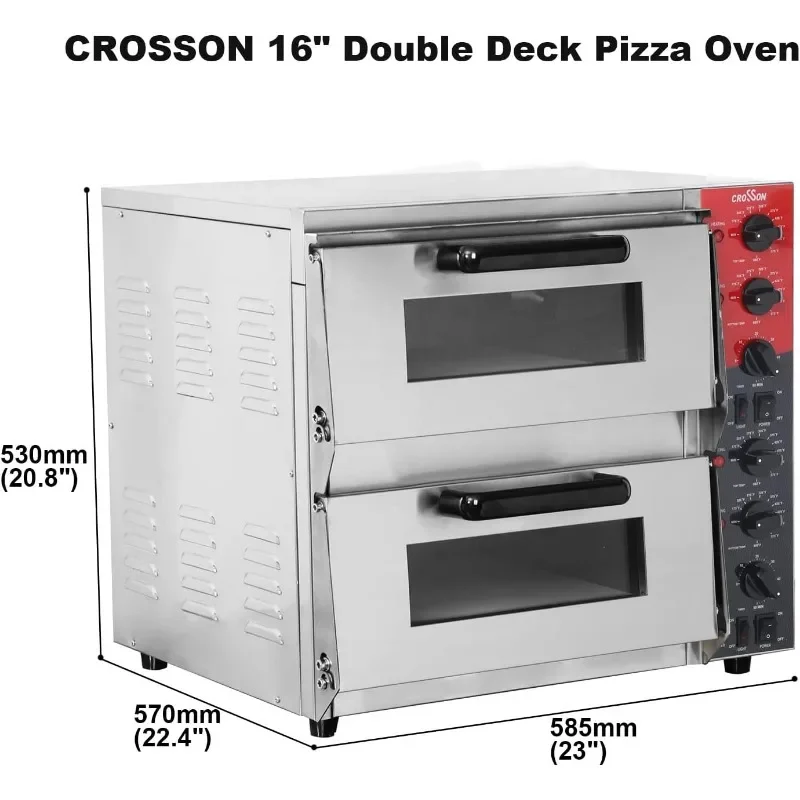 CROSSON ETL listed Commercial Double Deck 16 inch Countertop Electric Pizza Oven with pizza stone