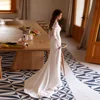 ANGEL Elegant Mermaid Wedding Dress 2024 Long Sleeve Square Collar Open Back Pleat Bridal Gowns Sweep Train Vestidos De Novia 2