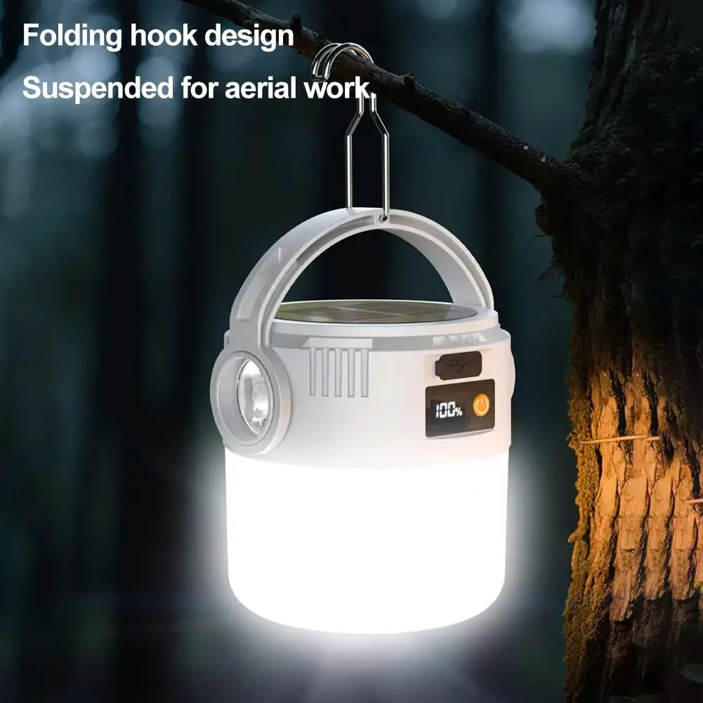 Outdoor Solar Camping Light Rechargeable LED Camping Light COB with Digital Display for Mountain Camping