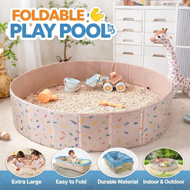 Piscine à balles pliable multifonctionnelle avec valve de vidange, clôture de jeu, zone de baignade et de jeu intérieure/extérieure 1