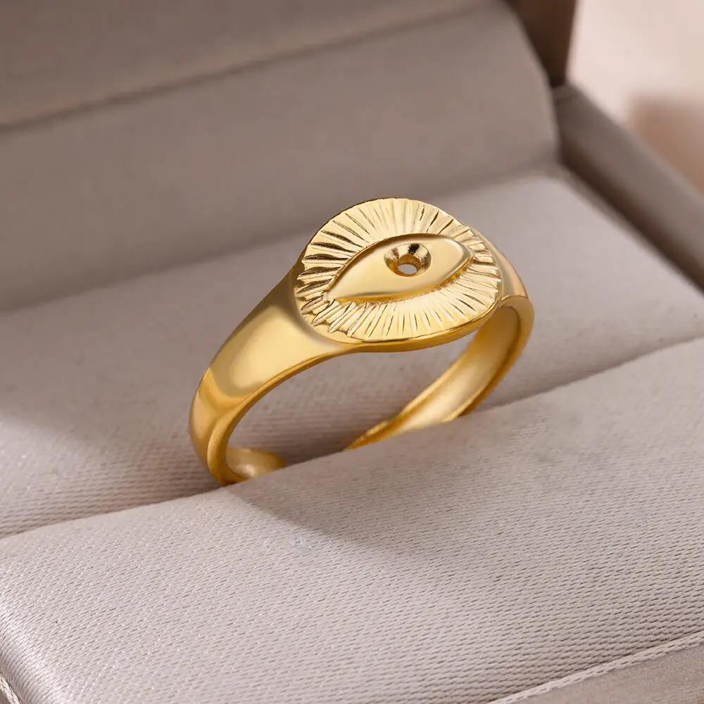 Stainless Steel Eye Rings Gold Color Open Geometric Ring 2024