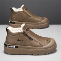 Hot Sale Fluff Winter Shoes for Men Platform Brown Leather Boots Men Casual Work Shoes Fur High Top Sneakers Men botas hombre
