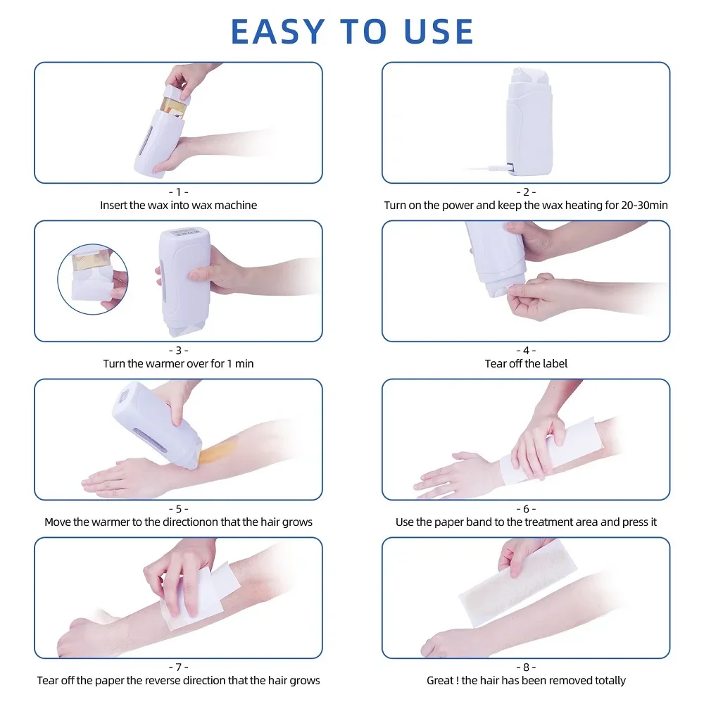 Portable Wax Depilatory Roller Machine Wax Heater Set Hair Removal Cream Waxing Warmer Roll on Wax Heater Roller Epilator 6