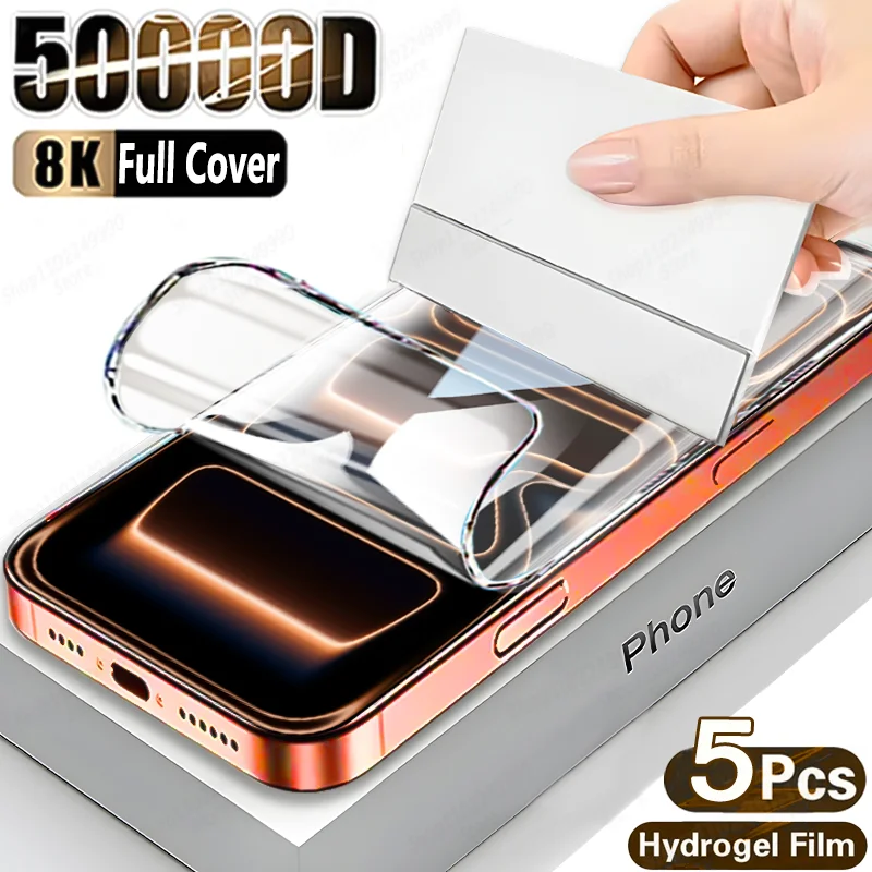 5PCS Full Cover Hydrogel Film For iPhone 17 Pro Max 17 Air Screen Protector For iPhone 16 Pro Max 14 15 Plus 12 13 Mini 16E Film