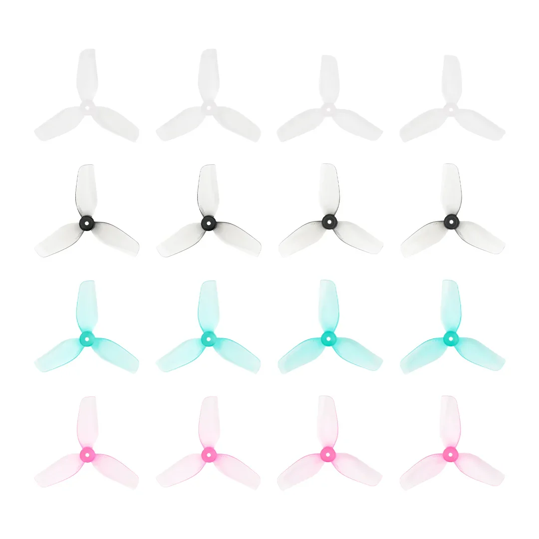 Paquet de 16 hélices de drone course FPV, pales noires et grises empilées.