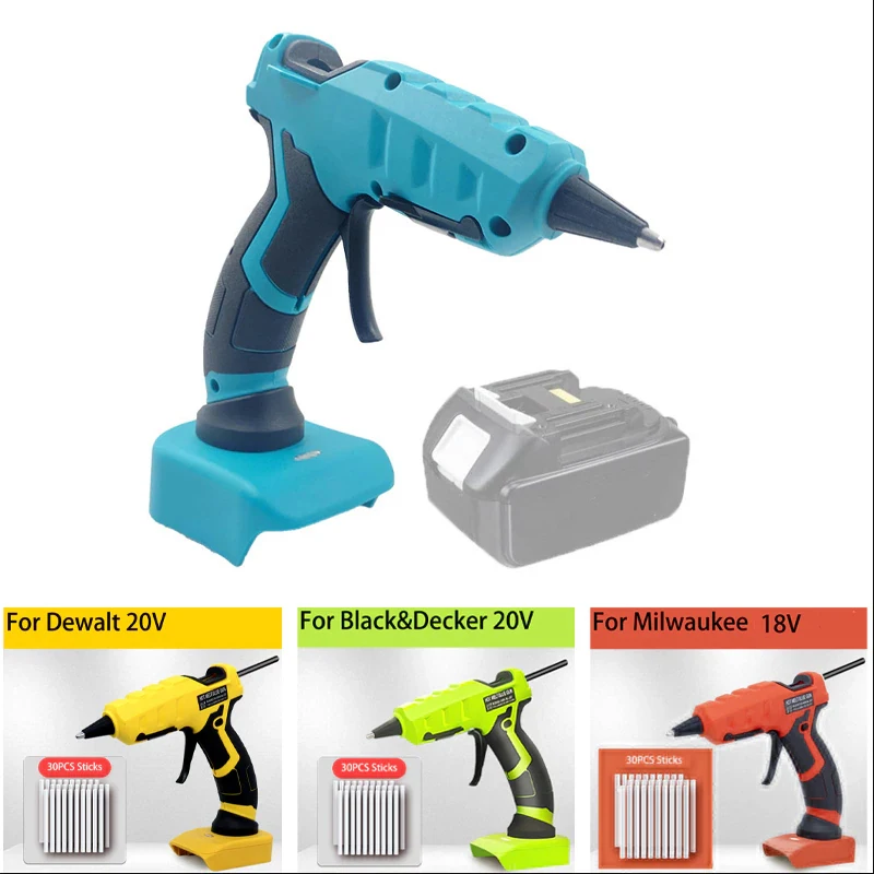 Cordless hot melt glue gun for Makita/DEWALT/BlackDecker/Milwaukee/Bosch with 30 sticks 18V lithium battery electric repair tool hot melt glue gun hot glue gun cordless glue gun