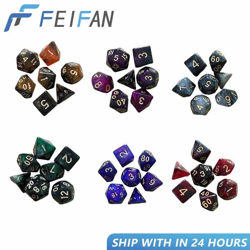 7pcs/set Polyhedral 7-Die Carved Pattern Dice Set D4 D6 D8 D10 D12 D20 Dice Game Party Tabletop Role Halloween Game Props