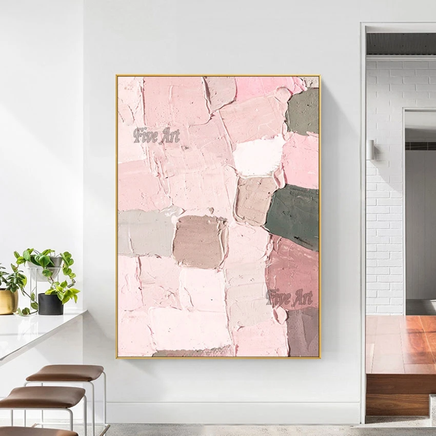 

Frameless Pink Thick Acrylic Abstract Canvas Painting Design Handmade Picture For Living Room Home Furnishing Decoration