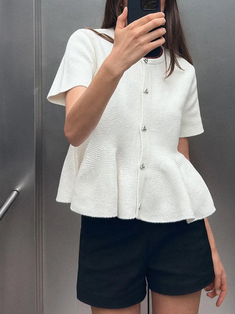 Spring 2025 New Women's Faion ort Skirt Knitted Jaet round Ne ort Sve Commute Sle Outerwear 43303 72