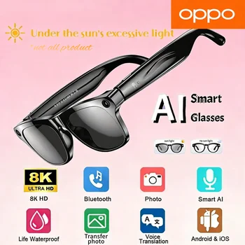 Occhiali da Sole Multifunzione AI OPPO con Chiamate Bluetooth, Assistente Vocale ChatGPT, Fotocamera, Lettore Musicale, Traduzione, Funzioni Sportive e Lenti Fotocromatiche
