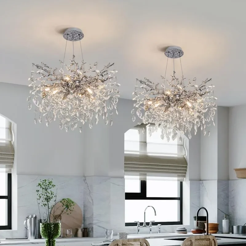 Gold Branch Crystal Ceiling Chandelier For Dining Room Kitchen Table Living Room Bedroom Rectangular