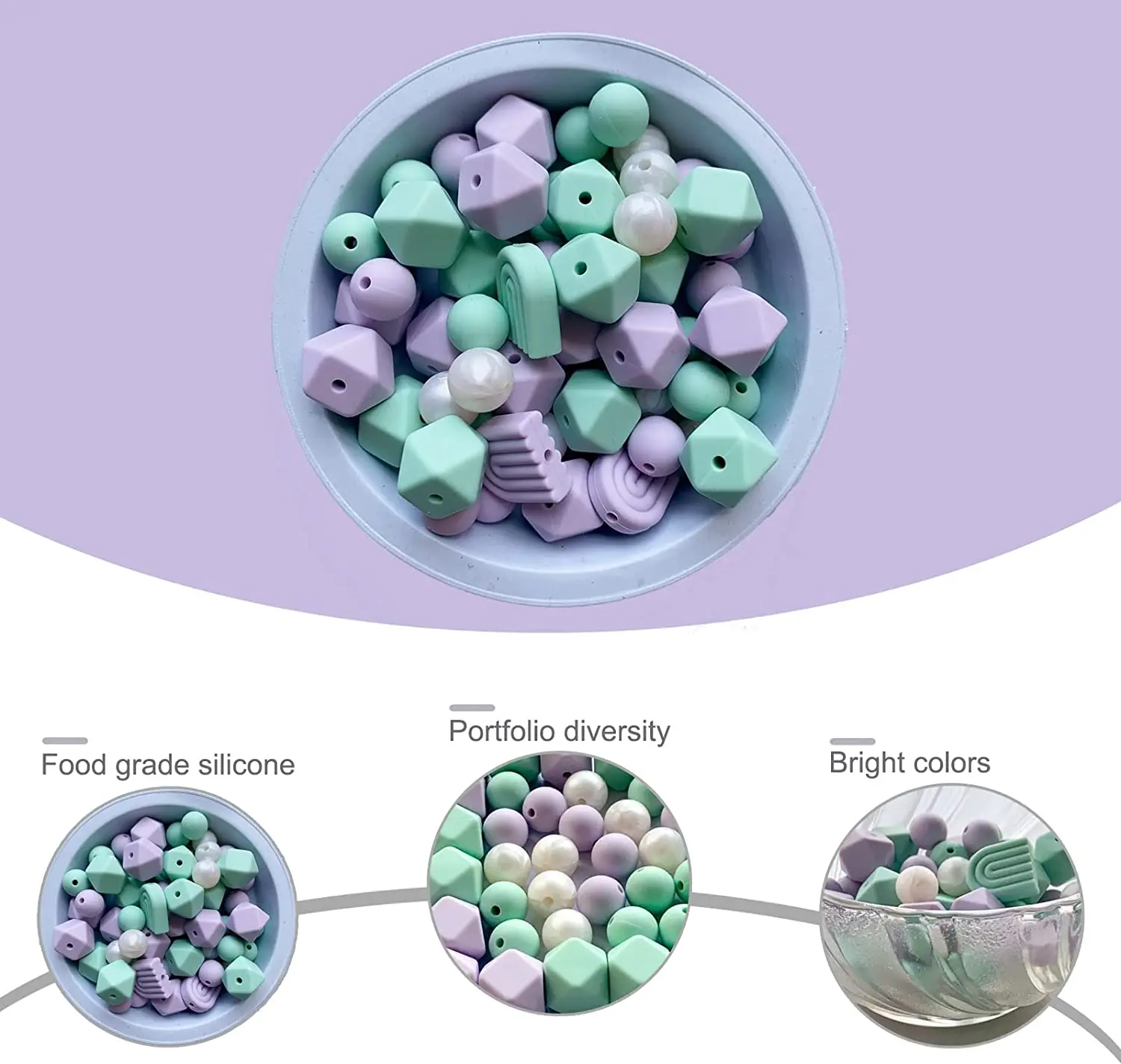 LOFCA Silicone Beads Baby Teething Food Grade Combination Beads For DIY Rainbow Silicone Baby Chewing Teethers