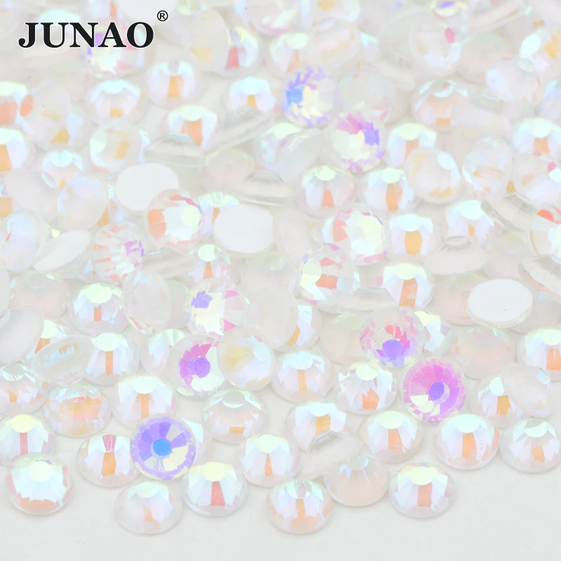 JUNAO Bulk Package SS6 8 10 12 16 20 30 White Opal Glass Rhinestones Wholesale Flatback Strass Non Hotfix Crystals For Tumblers