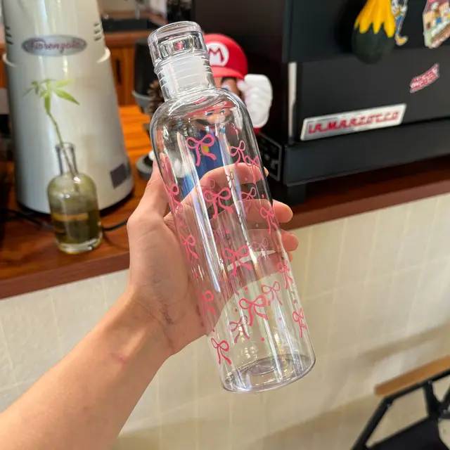500ML Kawaii Bow Plastic Water Bottle, Transparent Time Scale Cup, Outdoor Sports School Drinking Bottle,Clear Plastic Water Jug 4