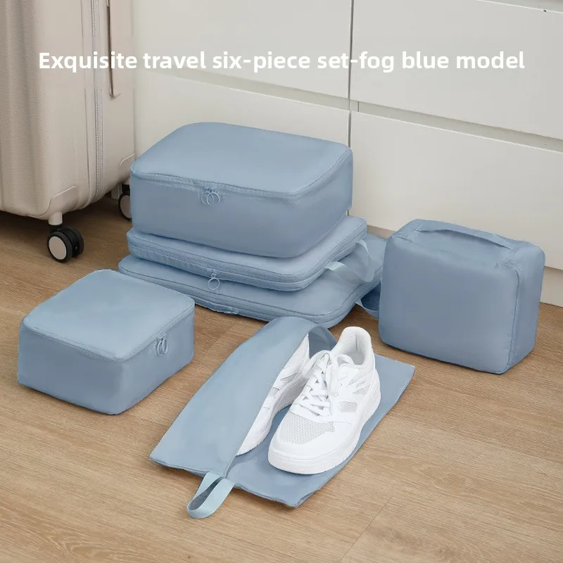 Ensemble de Cubes d'emballage compressibles 6 pièces, sacs organisateurs de voyage portables étanches pour bagages/valise avec accessoire de sac à main