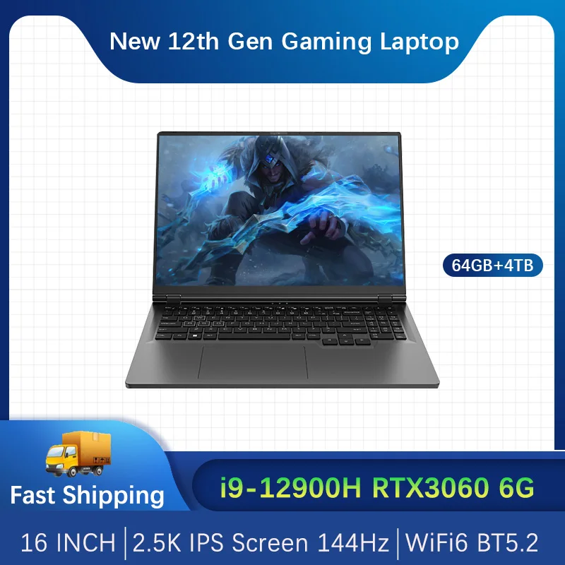 New Gaming Laptop 16.1 Inch Intel i9-12900H NVIDIA RTX 3060 6G Windows11 2.5K IPS Screen 144Hz RGB Keyboard WIFI 6 Bluetooth 5.2 2
