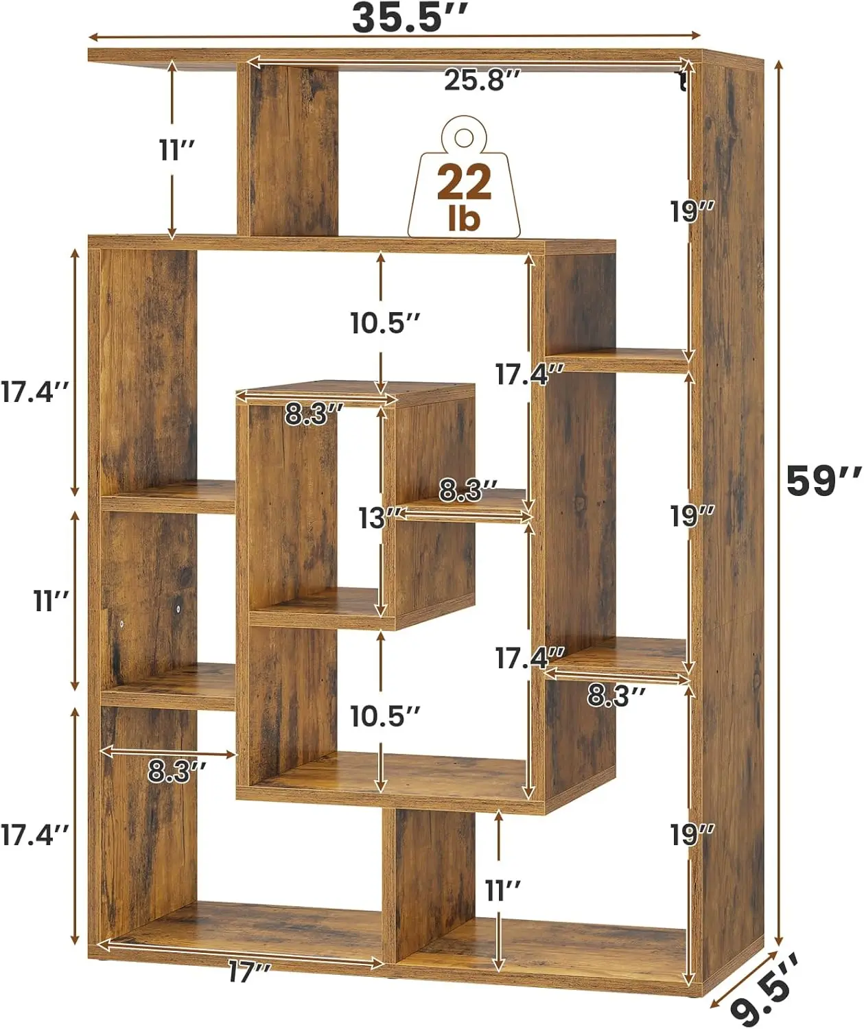 Bookshelf, Bookcase with Open Display Storage Shelves, Display Shelf, Multi-Layer Wood Bookshelf, Geometric Book Shelf