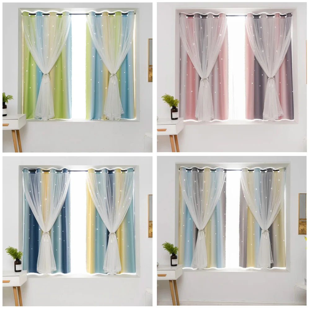 Punch-Free Double-Layer Velcro Embroidered Curtain For Living Room Bedroom  Blue Curtains Blackout Hollow Out Star Shading Drapes - AliExpress