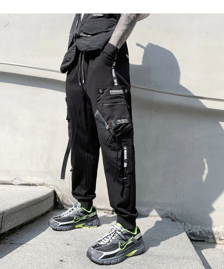 Description Picture 5 of itemMen's Casual Leggings Hip Hop Dark Country Night Show Ribbons 2022 Autumn New Male Streetwear Overalls Cargo Pants