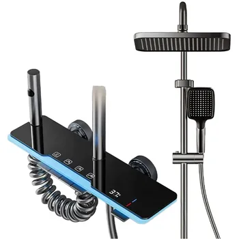 ระบบฝักบัวดิจิตอลอัจฉริยะแบบติดผนัง พร้อมเทอร์โมสตัท ฝักบัวแบบเรนชาวเวอร์ หัวฉีดแบบเจ็ท สีดำด้าน 1