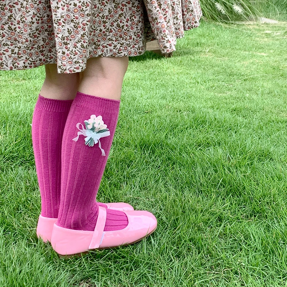 

Детские хлопковые кружевные длинные носки, детские Разноцветные Милые носки принцессы с рюшами и бантом, Детские аксессуары