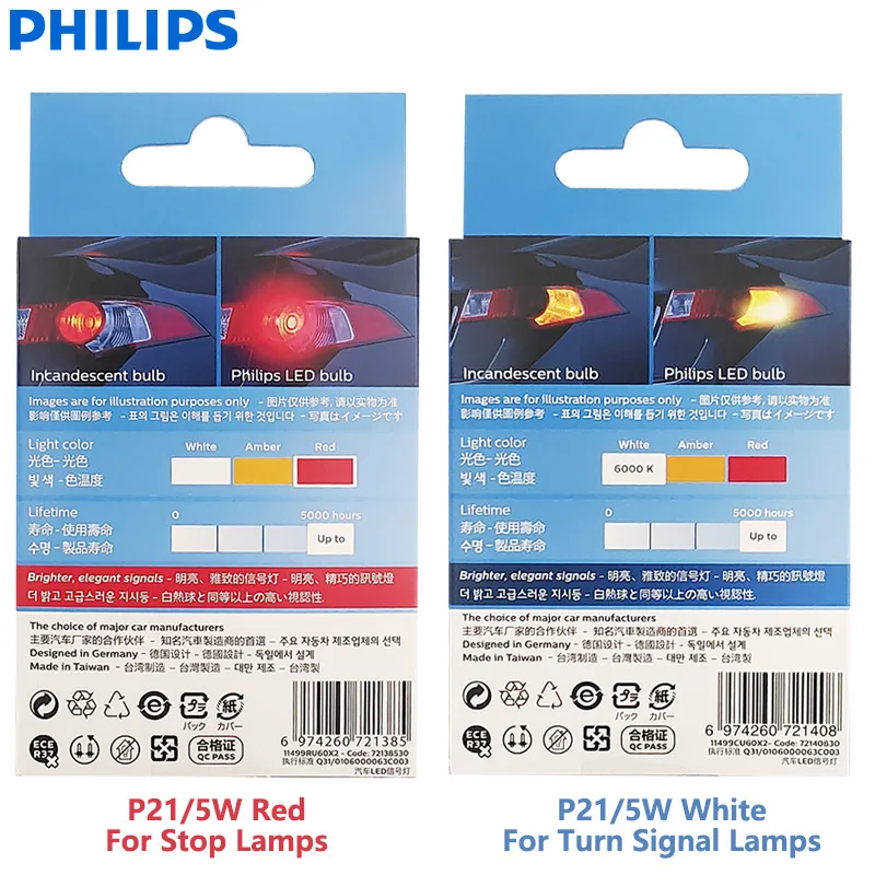 Philips Ultinon Pro6000 LED P21/5W 1157 S25 Two Contacts Red White Car Turn  Signal Stop Lamps No Flash Flickering Error Free, 2x