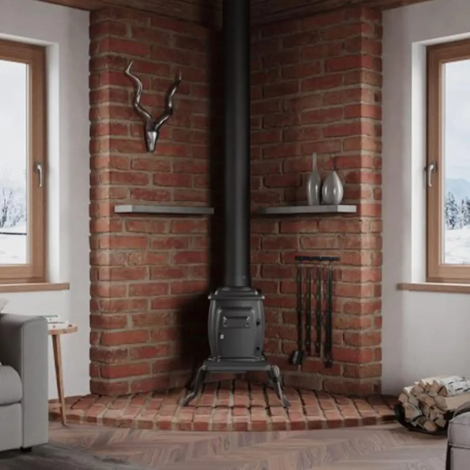 Stove Company Rustic 900 Square Foot Clean Cast Iron Log Burning Wood Stove Reaching Up 54000 BTUswith Cool Touch Safety Handle 6