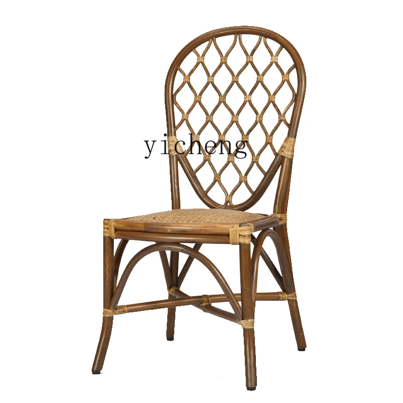 

XL Rattan Meal Eating Chair Minimalist Chinese Style Single Rattan Chair Middle Ancient Armrest Armchair