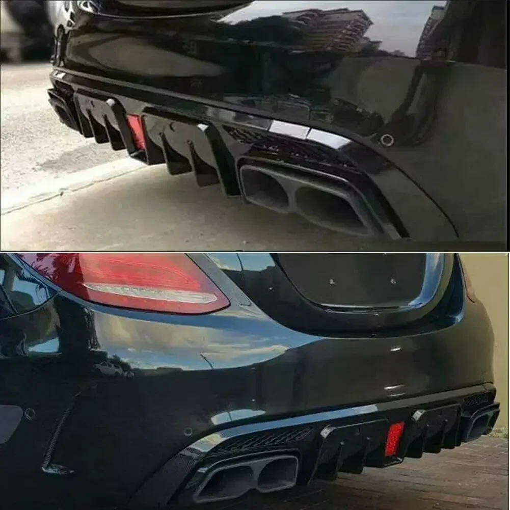 Rear Diffuser Lip W/Exhaust Tips For Mercedes-Benz W205 C300 C63 C43 AMG 2015-18