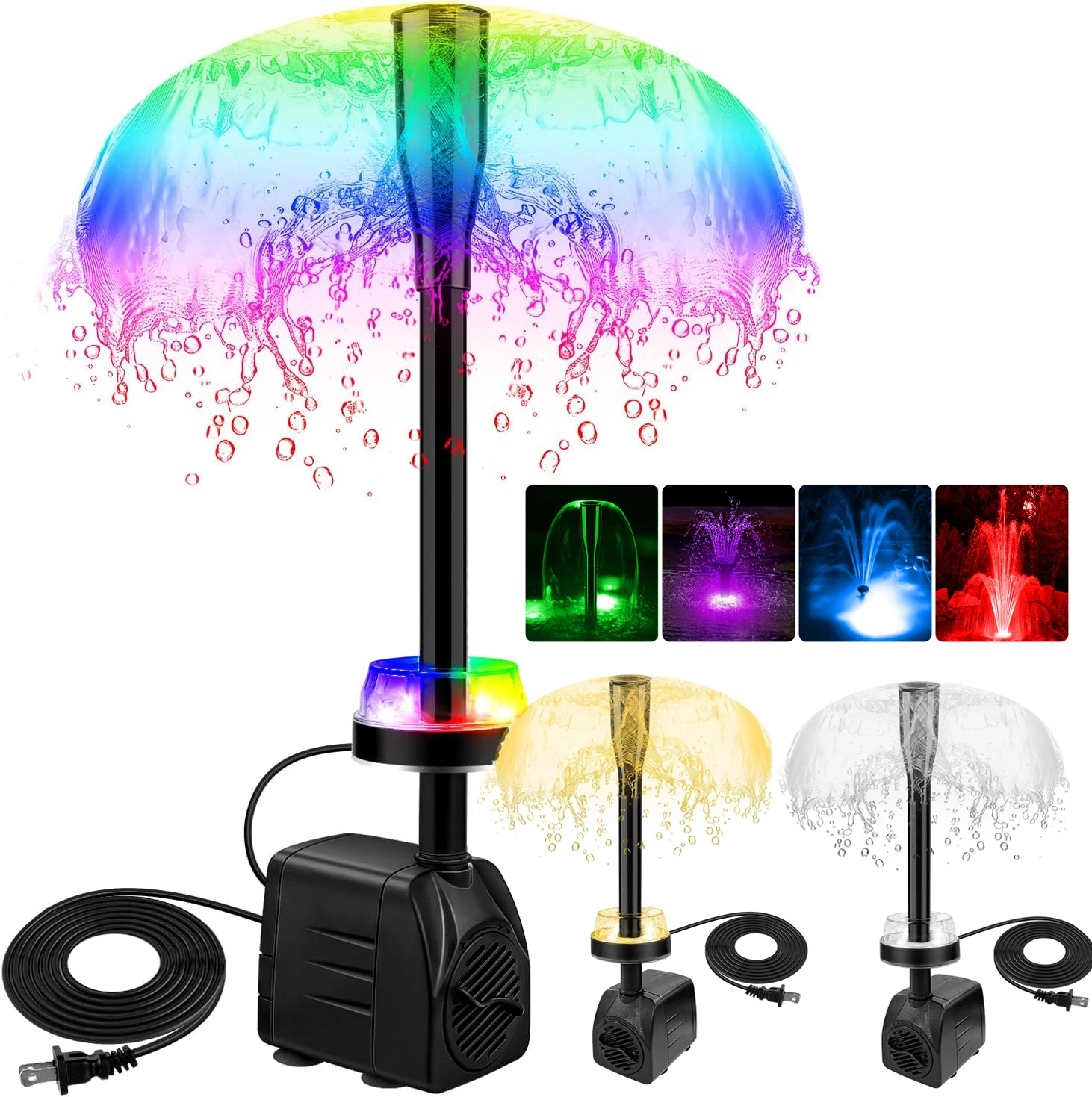 รูปสินค้า ปั๊มน้ำพุ LED 15W 800L/H สวน/บ่อปลา