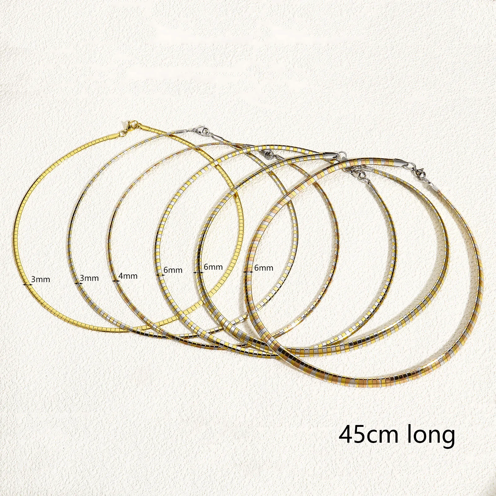 1 Piece 304 Stainless Steel Chain Collar Neck Ring Necklace For Women Men Golden/Silvery Punk Jewelry 45cm(17 6/8") Long 2
