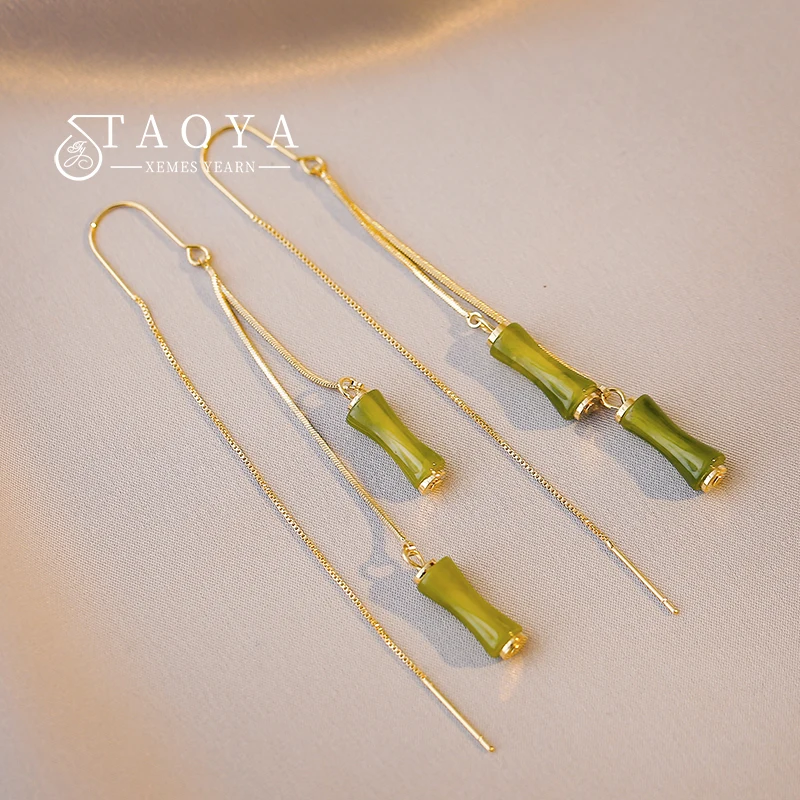 Earrings Accessories Green Earrings Women Bamboo Design Women Gold