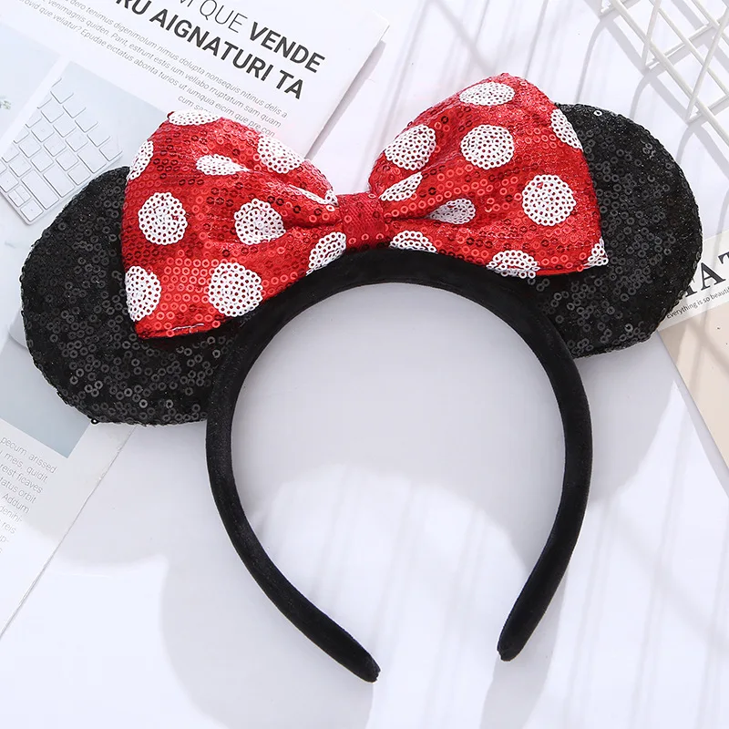 Disney Princess Hair Accessory Mickey Sequins Polka Dots Butterfly Tie Hair Headband Amusement Park Cute Accessory